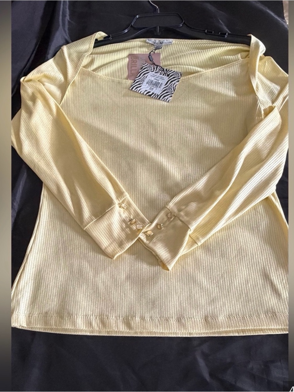 Long-Sleeve Ribbed Square Neck Top in Pale Yellow